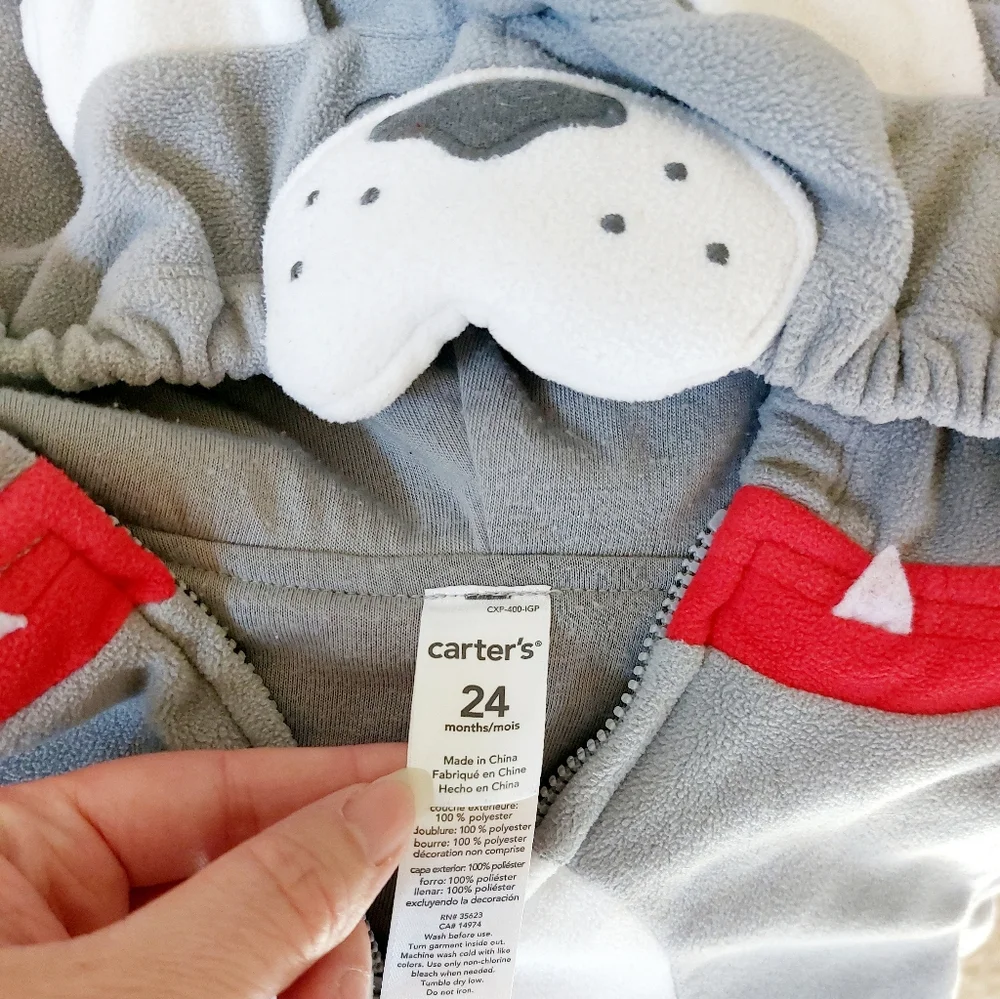 Grey‎ Bulldog Costume size 24m Carters Halloween Fleece Coat